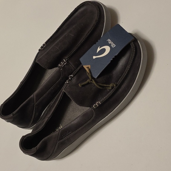 NWT Men's OluKai KOA Leather Slip-On Loafers in Dark Gray Size 12 - Picture 1 of 11